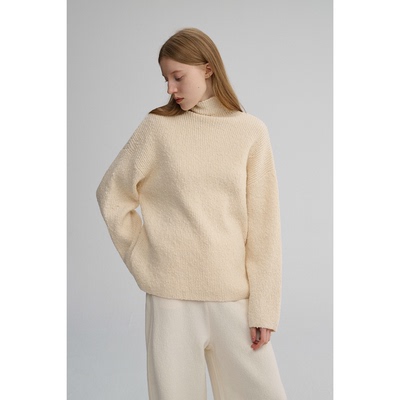 MAISON CECILE 特殊织法羊毛颗粒感点点肌理高领廓形针织毛衣