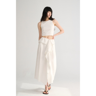 极简立体荷叶边设计感开衩半身裙长款 法式 CECILE MAISON