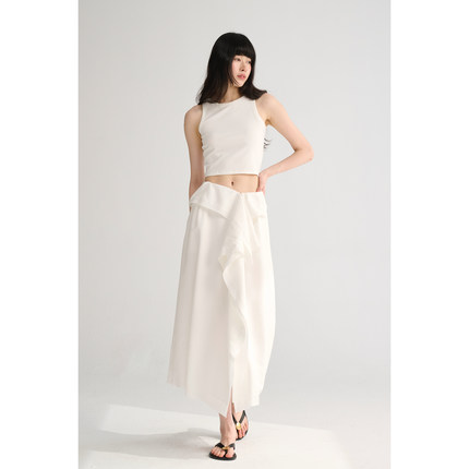 MAISON CECILE 法式极简立体荷叶边设计感开衩半身裙长款