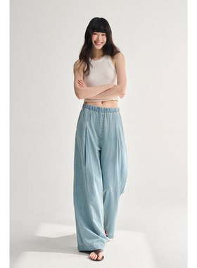 MAISON CECILE 夏日感松弛飘荡松紧腰直筒做旧牛仔裤