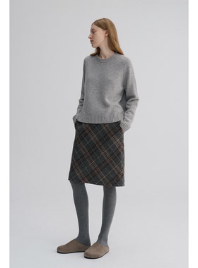 MAISON CECILE 秋冬羊毛混纺复古格纹百搭显瘦高腰微一字毛呢半裙