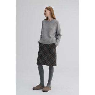 MAISON 秋冬羊毛混纺复古格纹百搭显瘦高腰微一字毛呢半裙 CECILE