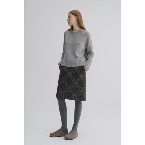 MAISON CECILE 秋冬羊毛混纺复古格纹百搭显瘦高腰微一字毛呢半裙