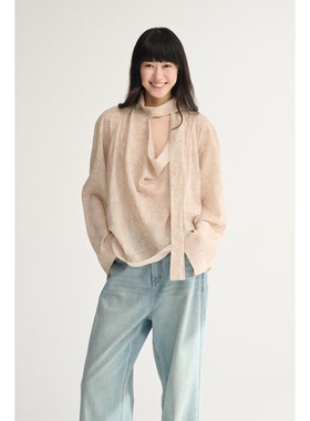 MAISON CECILE设计师印花桑蚕丝定染线条花朵优雅荡感飘带衬衫