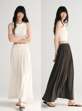 MAISON CECILE三色/夏季轻薄垂感透气褶皱肌理慵懒松紧腰半身长裙