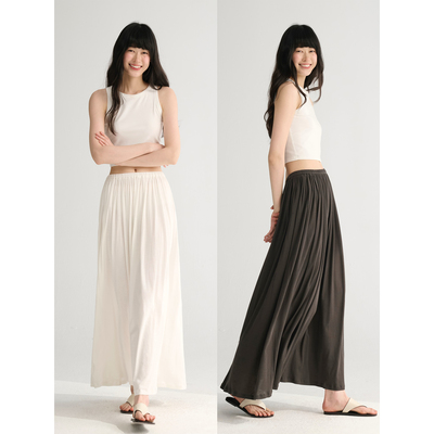 MAISON CECILE三色/夏季轻薄垂感透气褶皱肌理慵懒松紧腰半身长裙