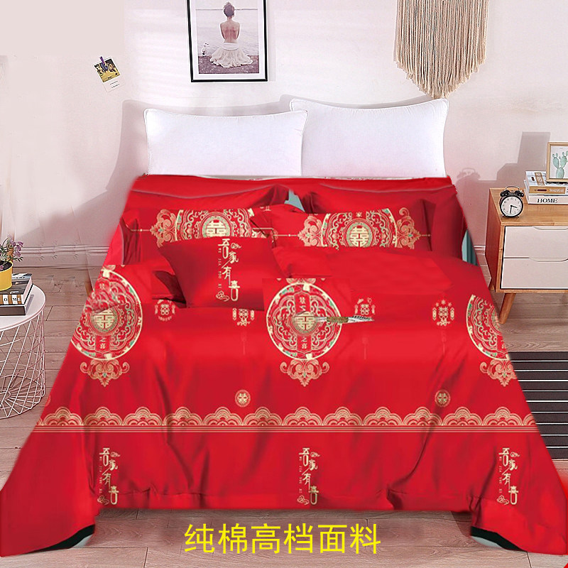 100%全棉加厚纯棉床单喜庆全棉加密单双人被单结婚大红色床品家用