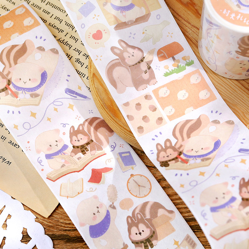 软萌动物小清新和纸胶带元气森之岛系列可爱少女风格手账素材拼贴diy贴纸贴画装饰笔记本花边边框猫咪松鼠