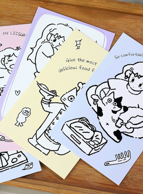 可爱喵星人简笔画盒装明信片30张Meow当家系列黑白色调漫画风卡通手绘墙贴装饰卡片手账素材拼贴文创礼物手写