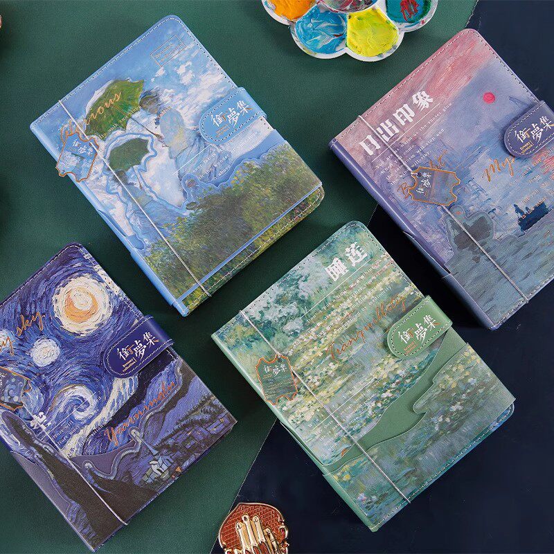 复古风梵高经典名作莫奈衔梦集系列油画风格手账笔记本记事本软面磁扣本子厚实学生奖品文艺风日记本