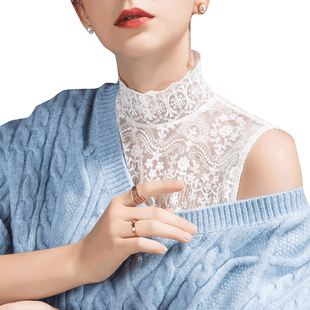 2026春季白色高领蕾丝刺绣打底衫女无袖背心立领宽松女装洋气上衣