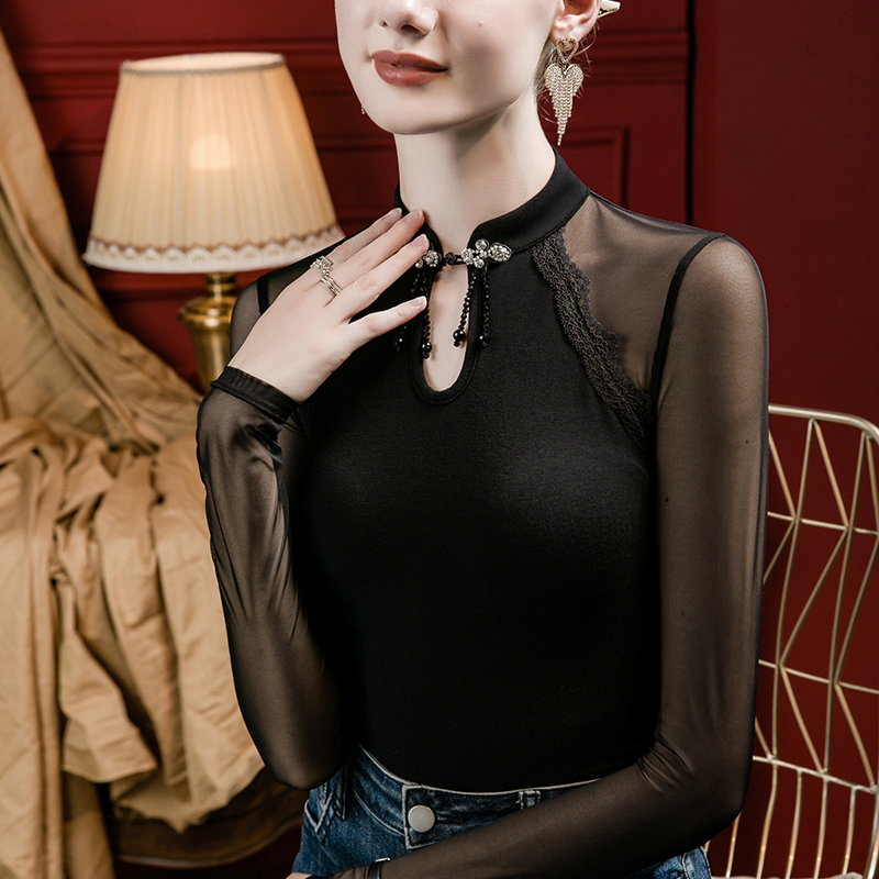 立领盘扣设计洋气打底衫女修身