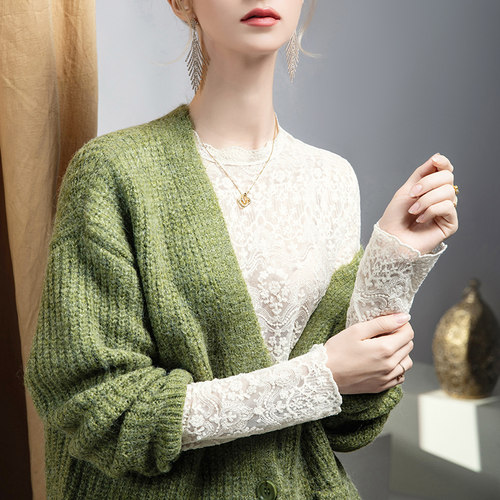 气质蕾丝打底衫女长袖镂空