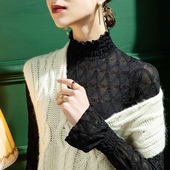 泡泡袖 2026春季 女修身 高领蕾丝打底衫 春秋内搭洋气上衣性感 新款