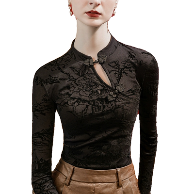 中国风盘扣上衣女镂空洋气修身