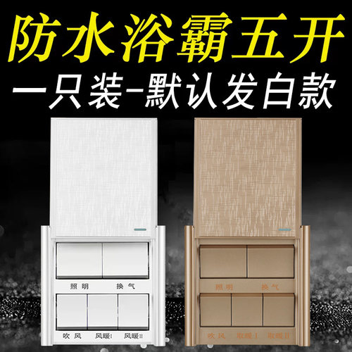 浴霸开关五开卫生间面板五合一5开风暖家用多功能集成吊顶白 金色