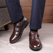 商务真皮防滑镂空皮鞋 高档男士 款 中老年皮凉鞋 休闲牛皮洞洞鞋 夏季