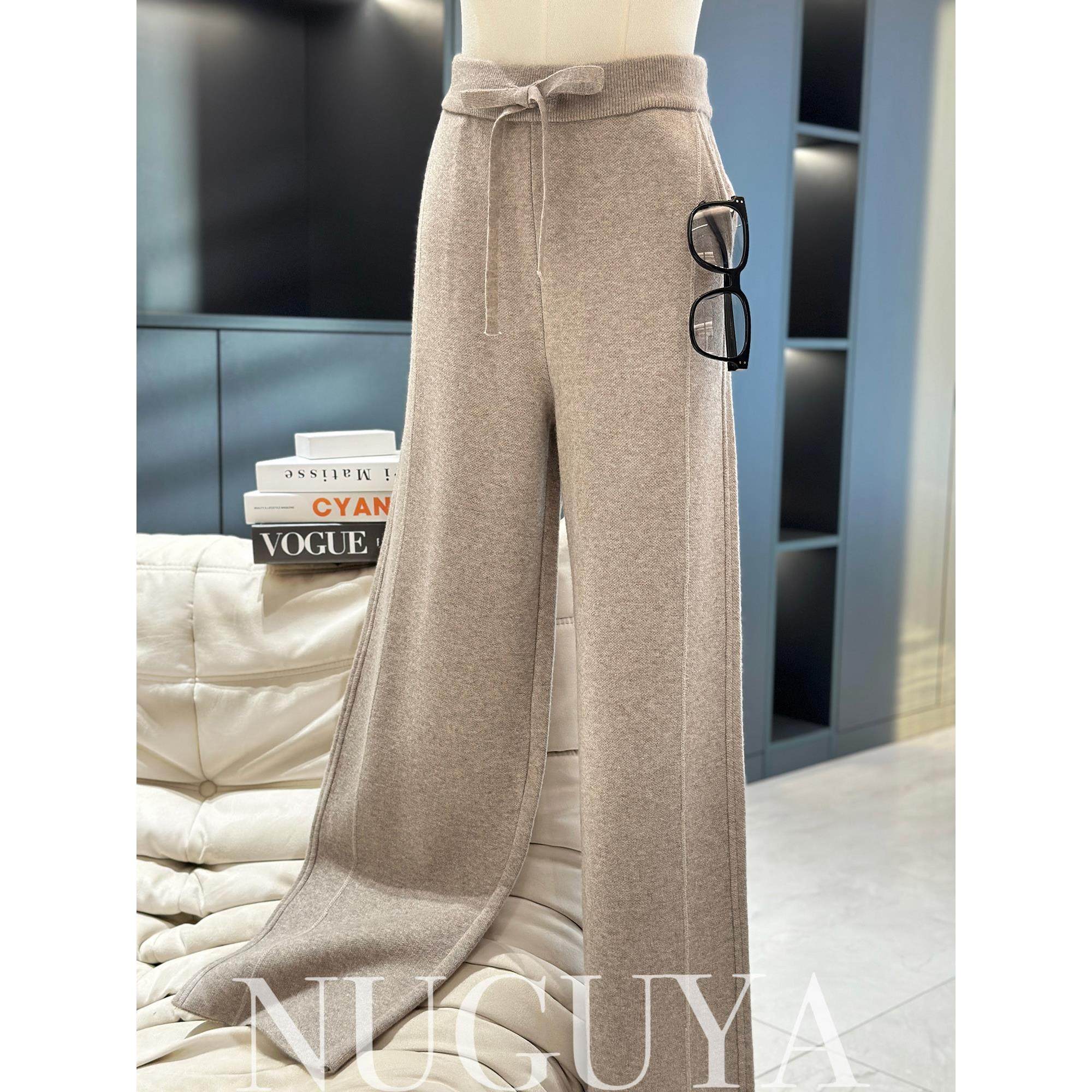 奴古娅时尚洋气妈妈装针织裤女冬季新款高腰显瘦直筒裤气质休闲裤