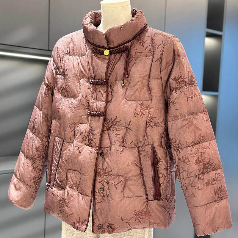 中国风复古妈妈装羽绒服外套女冬季新款上衣白鸭绒中老年加厚棉袄
