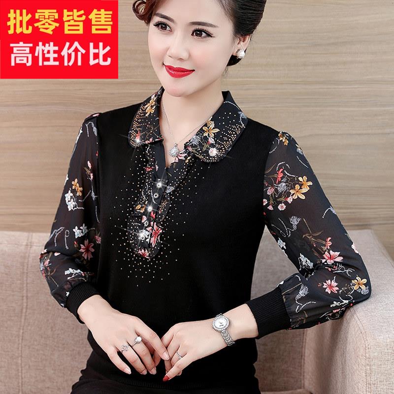 中年妈妈春装长袖T恤2025新款上衣中老年人女装夏季套装小衫洋派图片