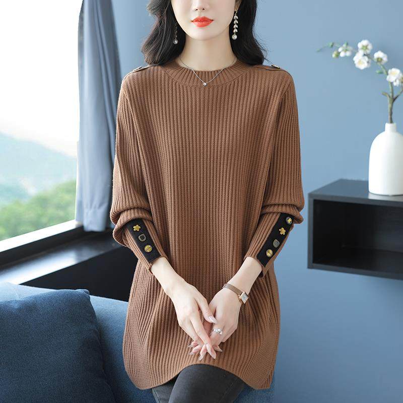 胖妈妈秋冬羊绒衫中长款毛衣加肥加大码女装针织打底衫遮屁股上衣