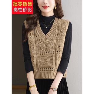 鸡心领镂空无袖马甲背心女套头短款针织打底衫高腰小个子羊毛衫秋