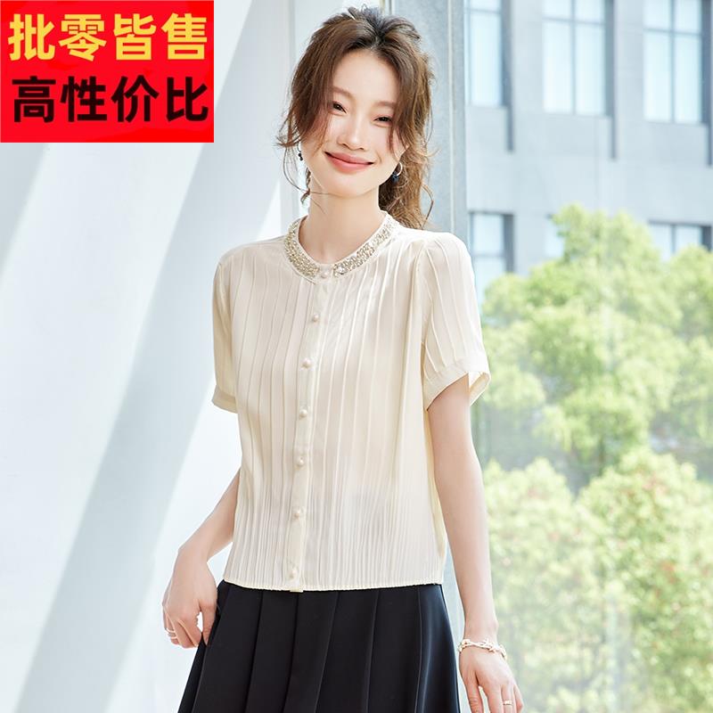 真丝桑蚕丝衬衫2025新款爆款夏薄款轻奢高级感法式小资短袖上衣女
