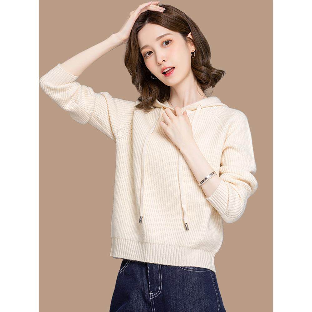 时尚连帽针织卫衣女短款秋装2025新款宽松百搭帽衫上衣休闲春秋款