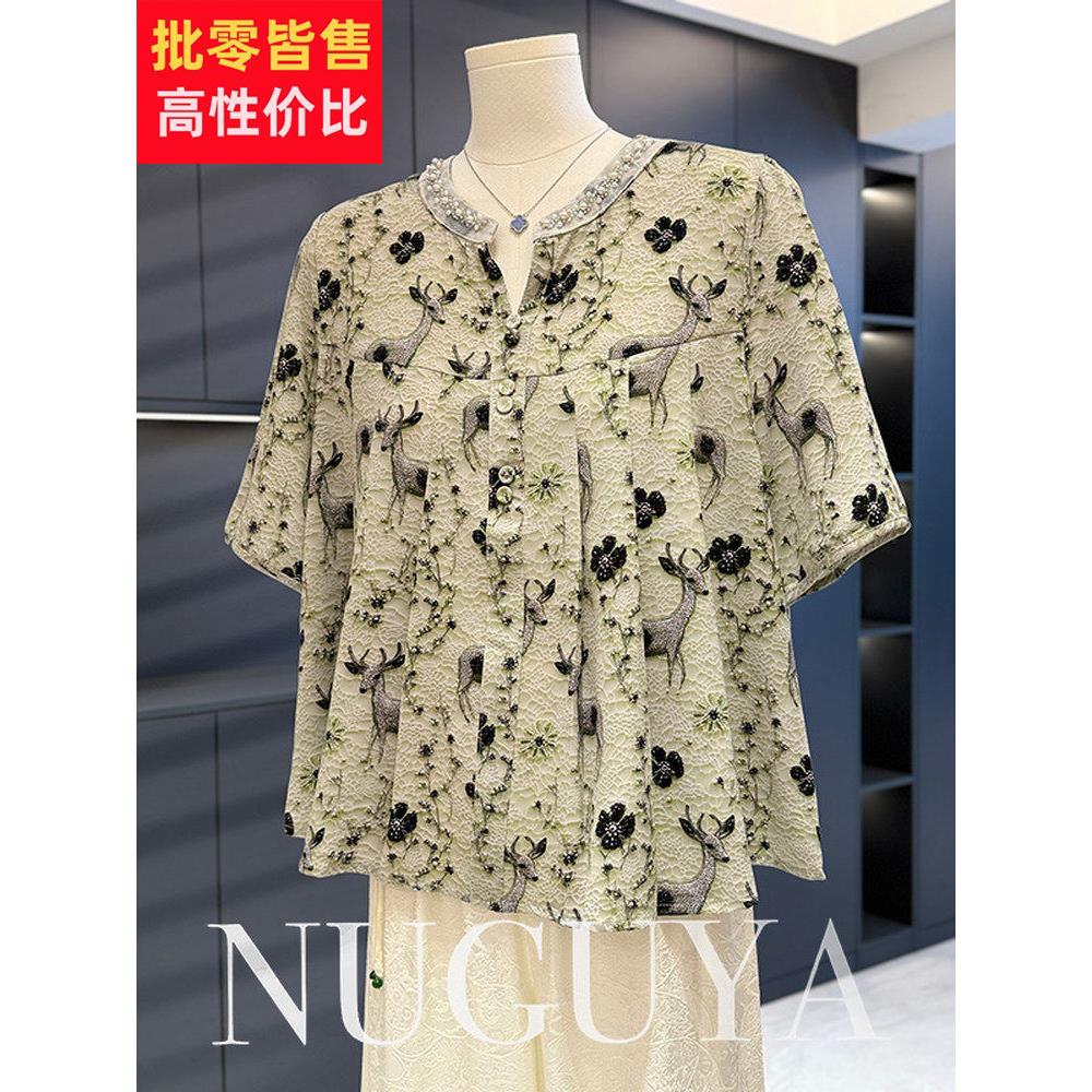 时尚休闲中老年人雪纺女式衬衫2025夏季新款上衣优雅百搭妈妈装小