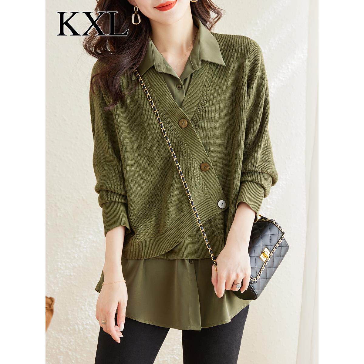 衬衣领假两件针织衫女2025新款春秋妈妈时尚洋气减龄宽松上衣小衫