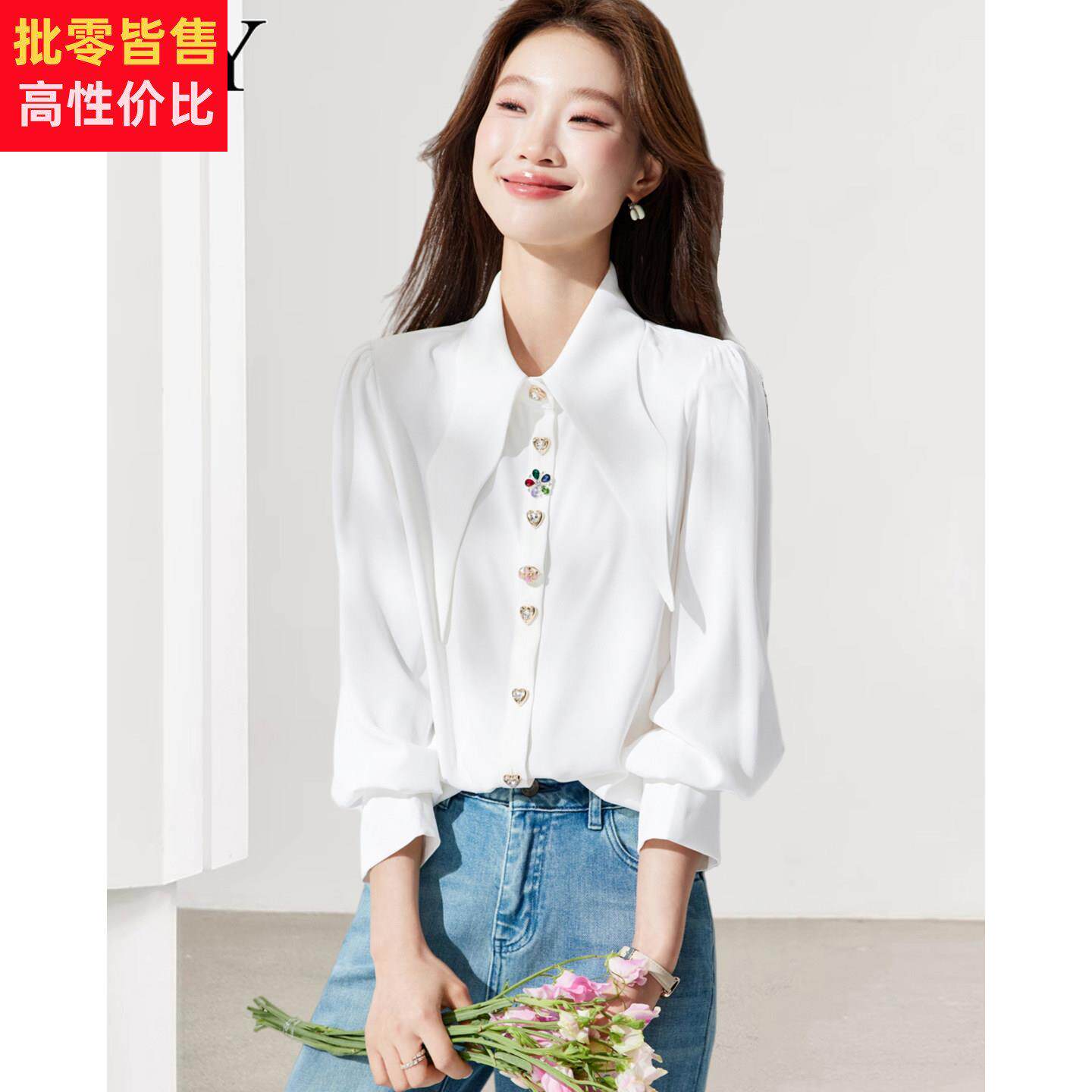 2026春装新款雪纺法式白色超好看衬衫气质别致大翻领通勤上衣女薄