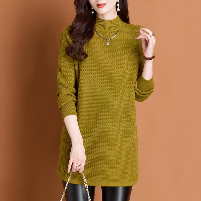 中长款毛衣女遮屁股内搭2024新款秋冬季半高领羊毛衫宽松打底衫厚