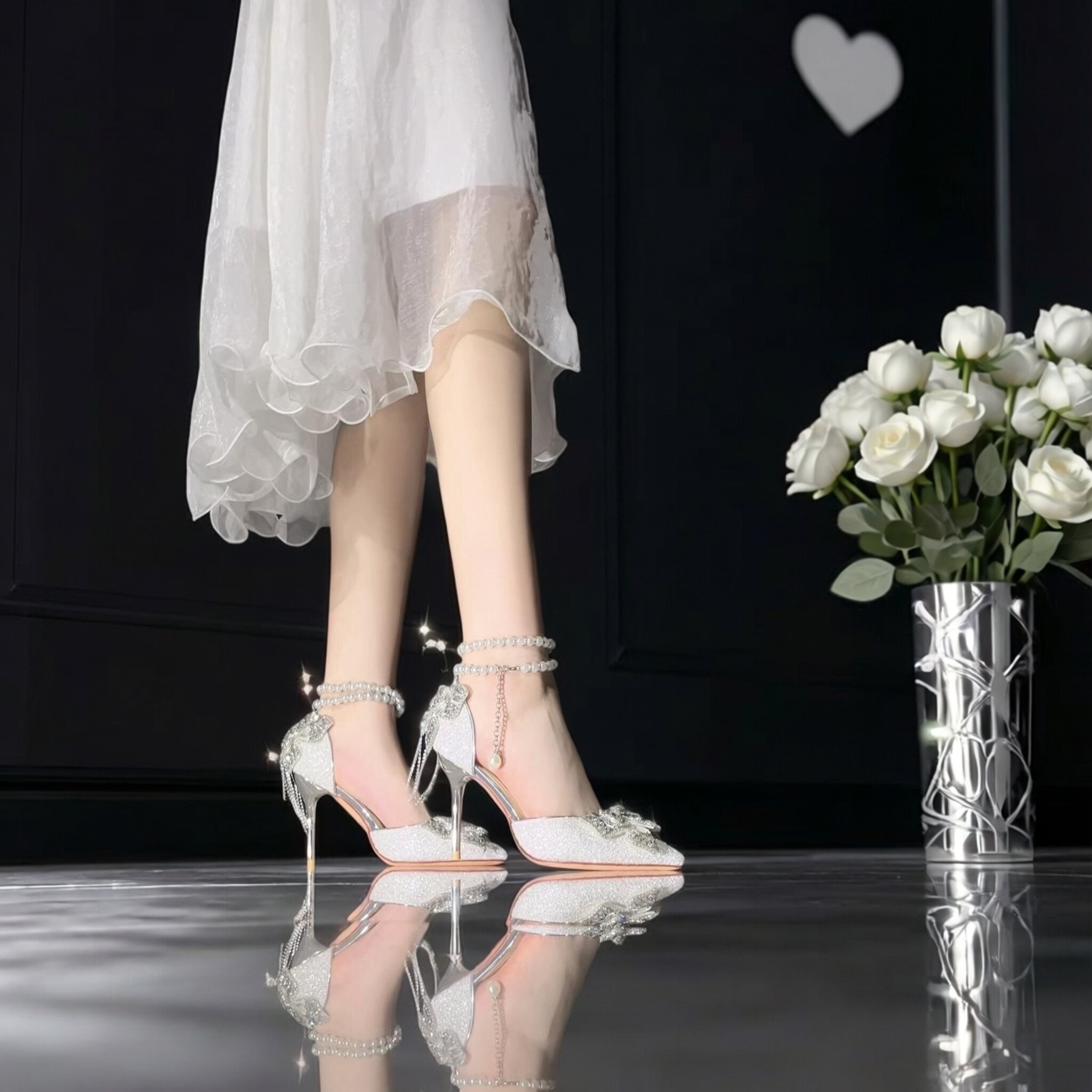 玫瑰米兰婚鞋女伴娘鞋2026年水晶