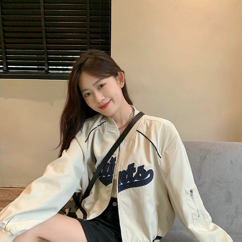 复古刺绣棒球服女装上衣秋冬新款宽松短款长袖设计感夹克外套ins