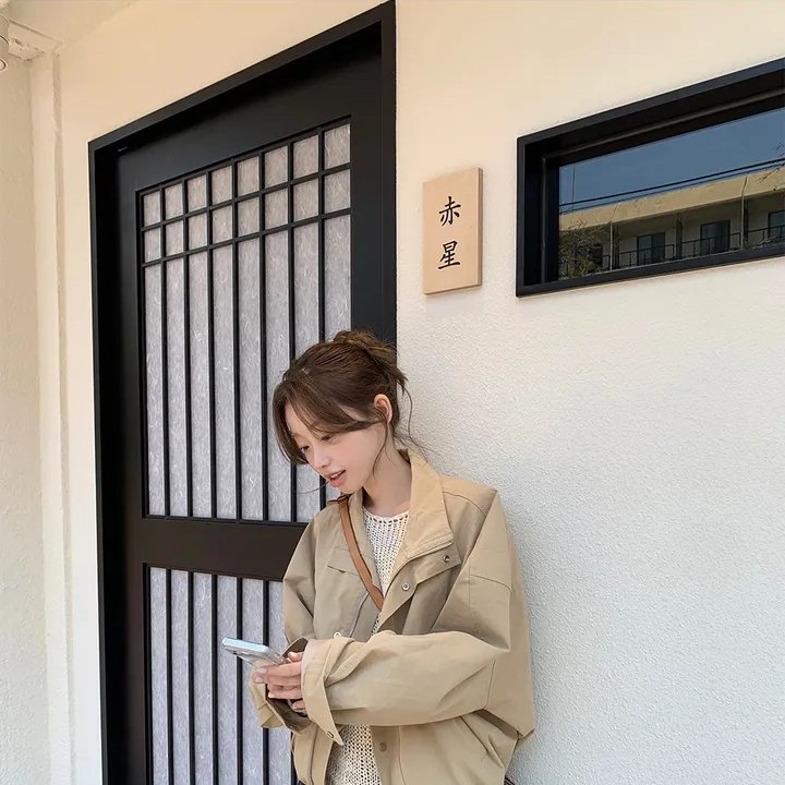 chic 韩版秋季复古翻领个性休闲工装拉链暗扣百搭短款夹克外套