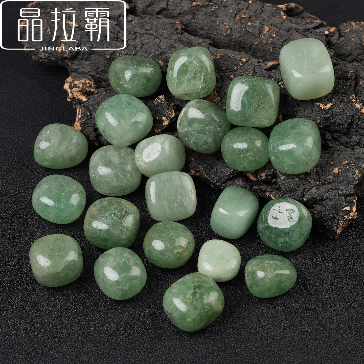 天然绿草莓晶滚石摆件士多啤梨水晶原石矿物标本石英岩玉鱼缸奇石