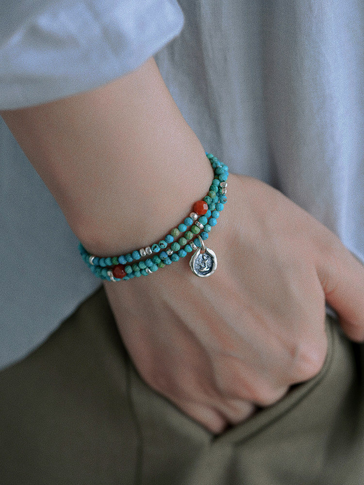 자유의 형태 없음 | WEISHI  청록색 비즈 3 회전 팔찌 목걸이 남성과 여성을위한 이중 목적 복고풍 보살 선물