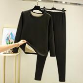 秋冬德绒保暖内衣女德绒磨毛内穿秋衣秋裤 磨毛发热大码 内搭两件套