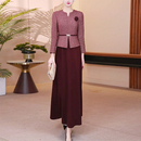 显瘦气质大摆裙 修身 酒红色假两件连衣裙女冬2025新款 今年流行爆款