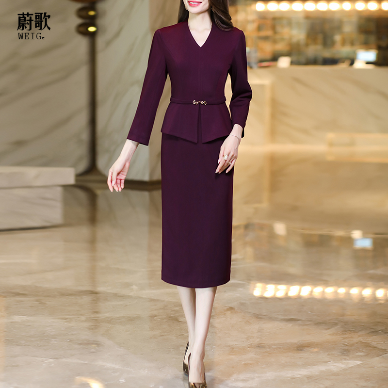 安可拉红长袖连衣裙2025春季新款气质减龄收腰显瘦假两件套装裙子
