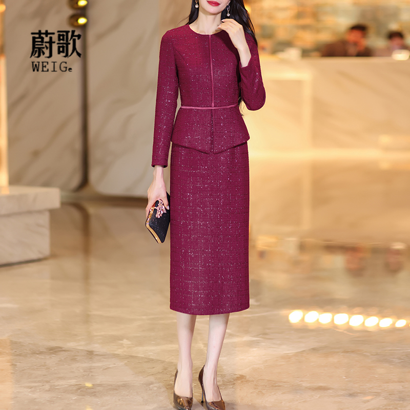 高端轻奢小香风连衣裙女冬2025新款喜妈妈婚宴礼服日常可穿一步裙