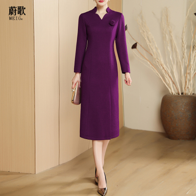 紫红色连衣裙女2025春季新款高级感气质修身显瘦喜婆婆婚宴礼服裙