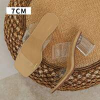 Women's summer flat sandals 2026 This year's new soft leather fashion crystal transparent high heels for women to wear outside thumbnail 6
