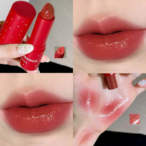 苹果红~HERORANGE琉光焕彩润色口红珠光细闪亮持久不沾杯显白色