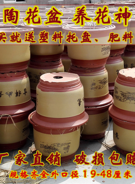 特价陶瓷花盆紫砂兰花盆特大号红陶大码陶瓷盆透气清仓圆形带托盘