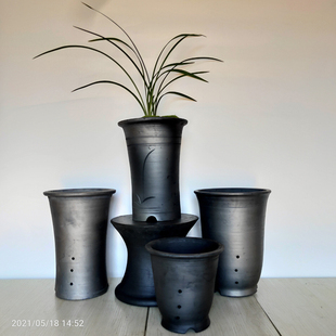 手工兰花盆黑陶透气陶瓷大号口径兰花专用盆君子兰老式复古泥瓦盆