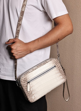 喜马拉雅鳄鱼皮男士手拿包爆改邮差包真皮拉链休闲包时尚单肩包