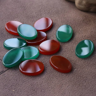 天然红玛瑙绿玛瑙双平面椭圆形贴片 diy手工镶嵌戒面戒指项链配件