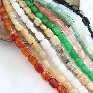 天然玛瑙黄玉蓝纹直孔长方形散珠 diy耳饰手串项链扣子饰品配件