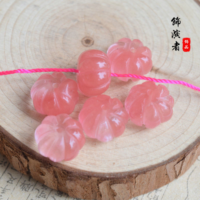 NATURAL PINK QUARTZ GREEN AVENTURINE WHITE JADE RED AVENTURINE TOPAZ 9*14MM SMALL PUMPKIN THROUGH HOLE BRACELET PENDANT DIY MATERIAL